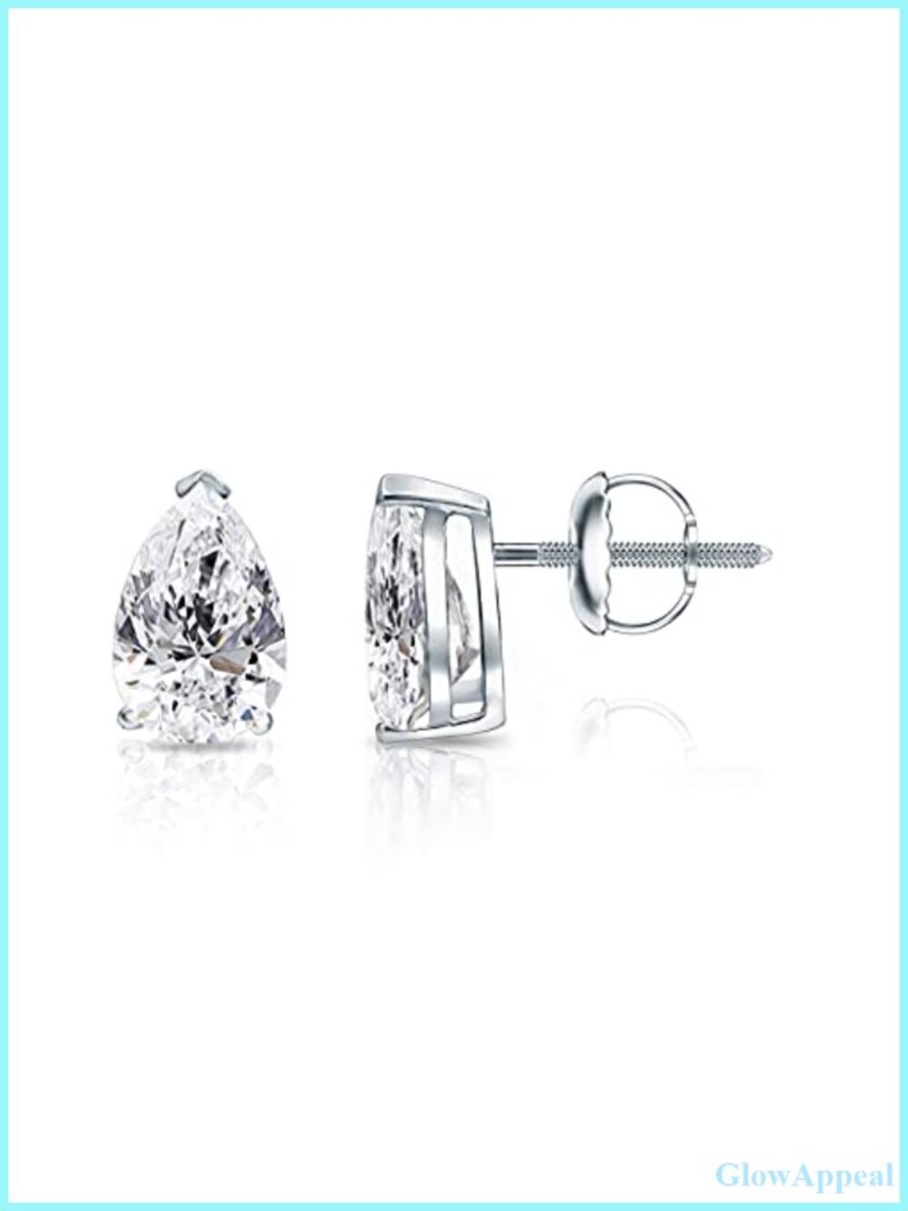 Lab Grown Diamond Pear Stud Earrings 14k White Gold V-End Screw Back